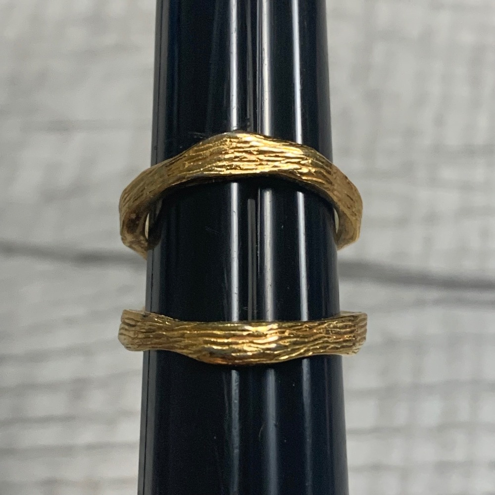 Gold Tone Textured Bark Double Band Bypass Ring Size 6.25 99 Hallmark
